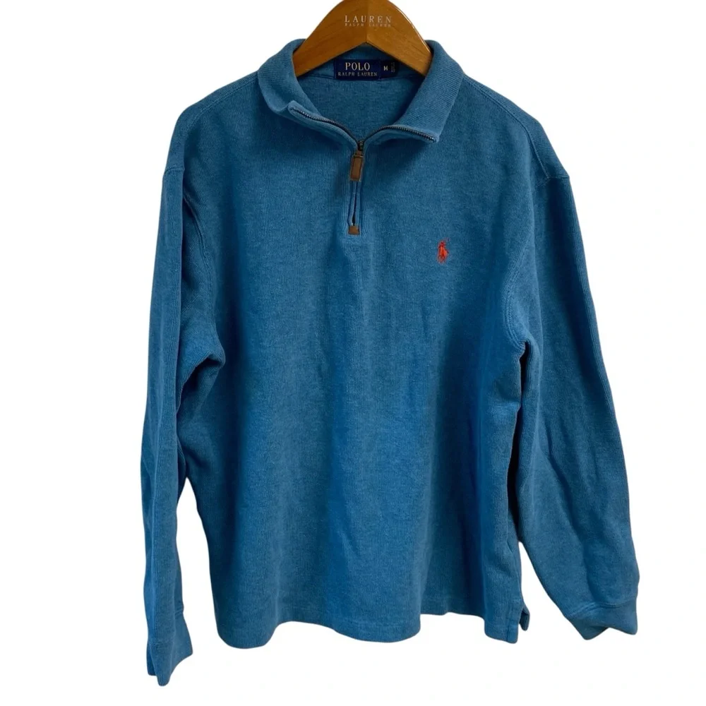 Polo Ralph Lauren Heather Blue‎ Knit Top 1/4” Zip Cotton Preppy Size Medium